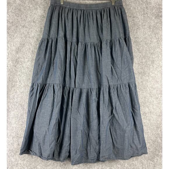 Reba Tiered Maxi Skirt Womens XL Blue Cotton Pull On Boho Cottage Peasant Gypsy - Picture 1 of 13